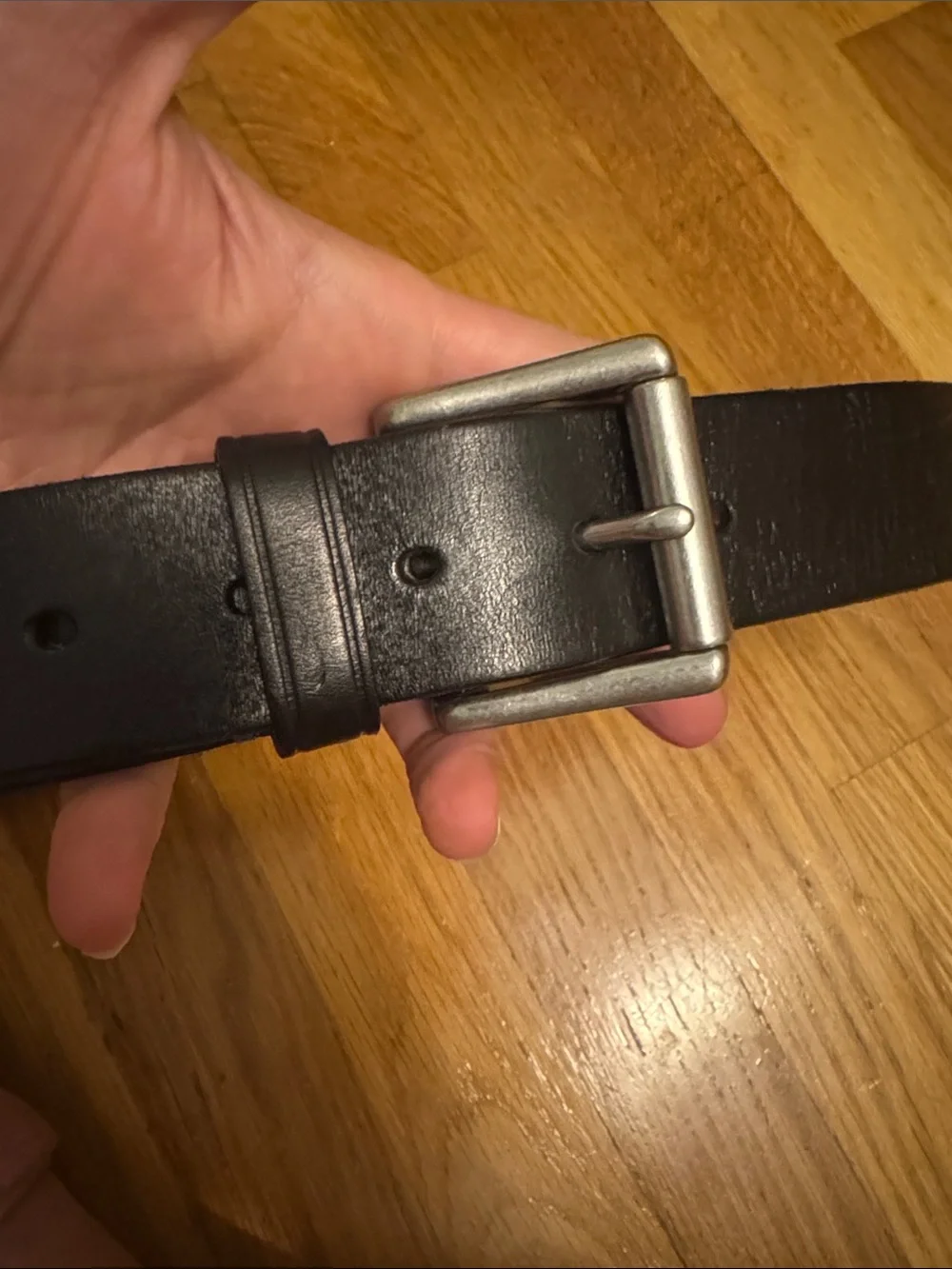 GAP Men's Black Leather Belt with Silver Buckle